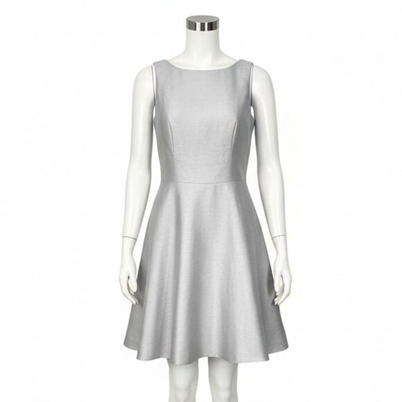 Alfred Sung Dove Gray A-Line Bow Cocktail Dress Sz 8 | Audrey Hepburn Jackie-O - Picture 4 of 11